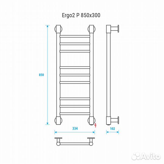 Электрический полотенцесушитель Energy Ergo2 P 850x300 прямой