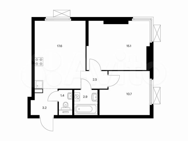 2-к. квартира, 53,4 м², 2/22 эт.