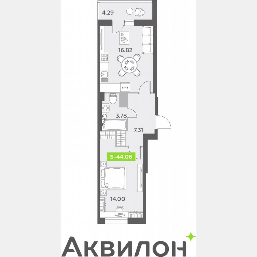 1-к. квартира, 44,1 м², 8/12 эт.