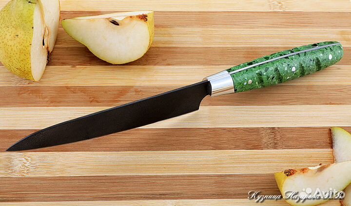 Кухонный нож № 3 сталь Х12мф рукоять акрил зеленый