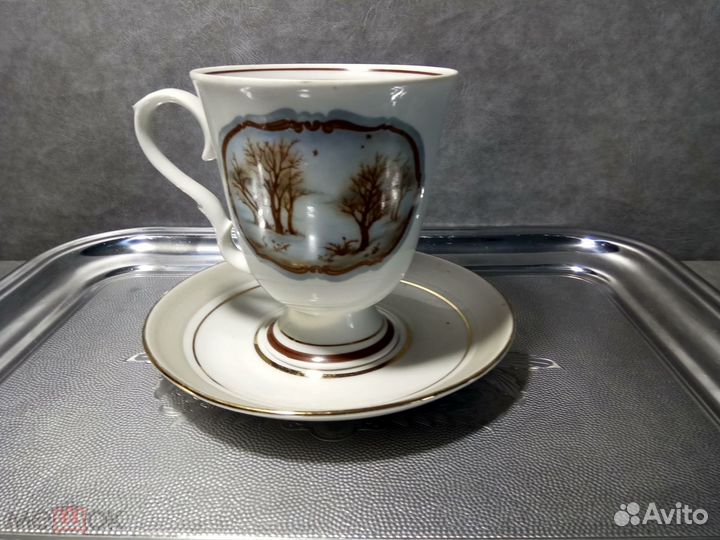 Бокал с блюдцем Дулево Зима ссср/лфз-ифз