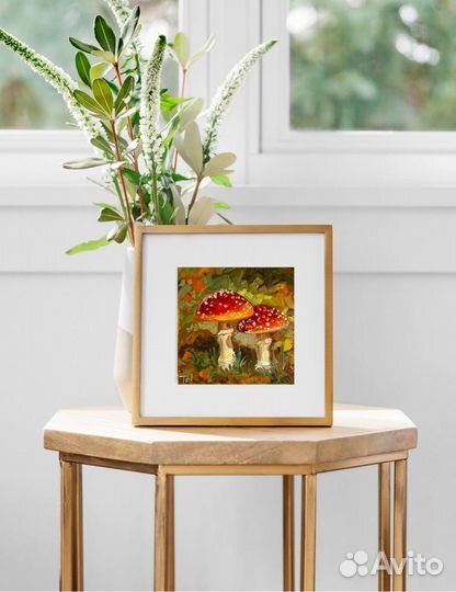 Картина маслом мухоморы