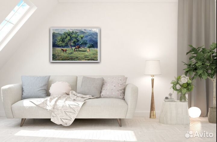 Картина маслом пейзаж с лошадьми