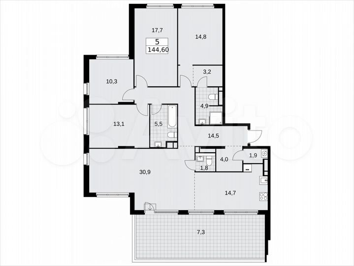 5-к. квартира, 144,6 м², 16/16 эт.