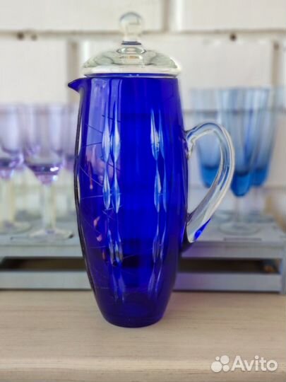 Кувшин и бокалы из цветного стекла СССР