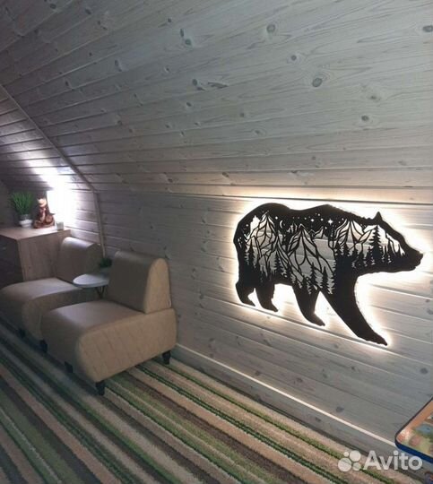 Панно декоративное на стену с подсветкой медведь
