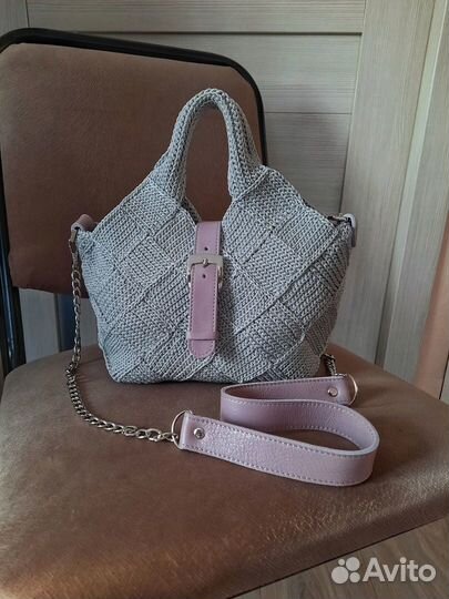 Сумочка вязаная на подкладе через плечо