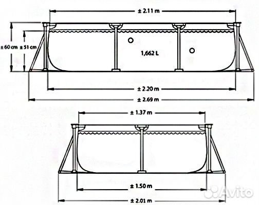 Каркасный бассейн Intex RF, 220х150х60см