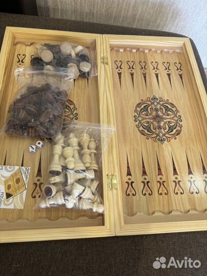 Шахматы нарды шашки 3 в 1 деревянные 50/50