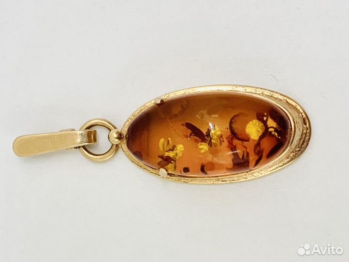 Золотой кулон подвеска с янтарем 583 пробы