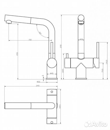 Смеситель для кухни под фильтр grocenberg GB4097BL