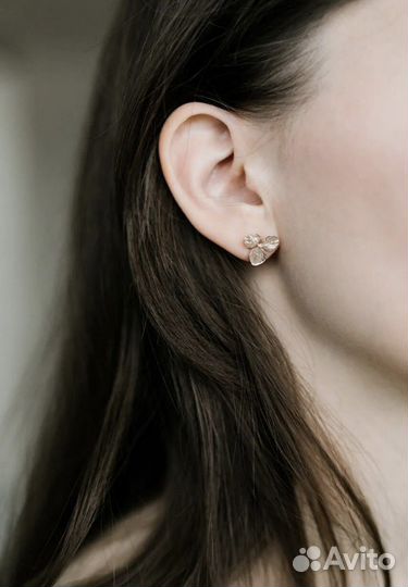 Серьги пусеты Shu-sha серебро в позолоте