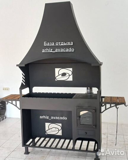 Мангал с печью под казан с вытяжкой