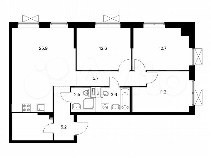 3-к. квартира, 85,4 м², 2/24 эт.