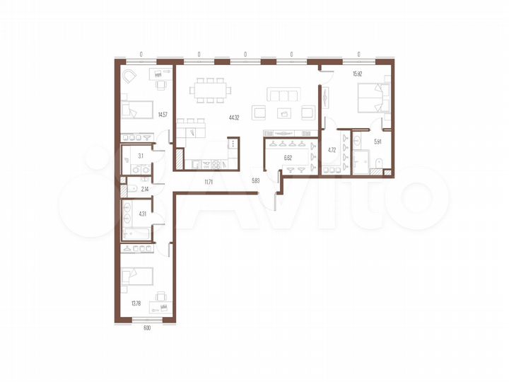 3-к. квартира, 132,9 м², 5/9 эт.