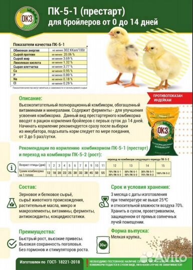 Окз комбикорм пк-5, Пк-6 для бройлеров