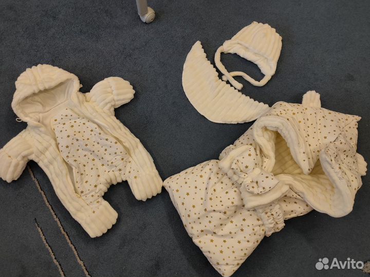 Конверт на выписку, комбинезон, шапочка, одеялко