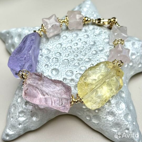 Брасле из аквакварца и розового кварца