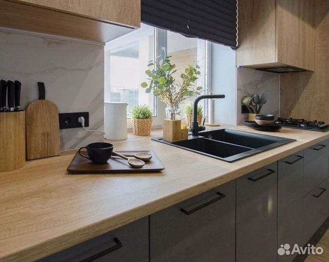 Прямая кухня с мдф фасадами