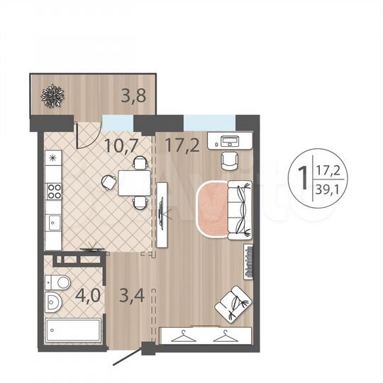 1-к. квартира, 39,1 м², 10/12 эт.