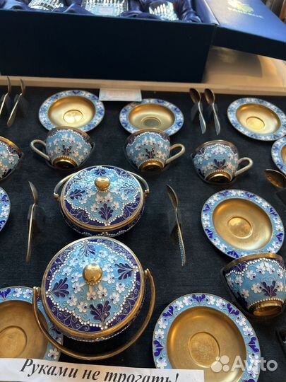 Серебряный чайный сервиз с эмалями 6 кг