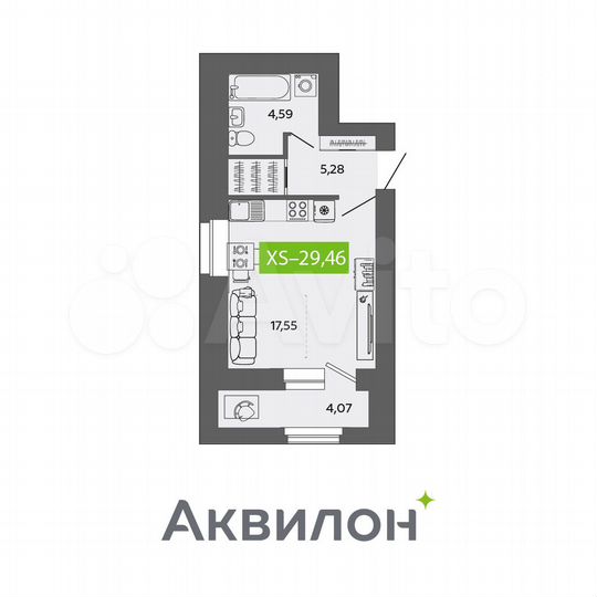 Квартира-студия, 29,5 м², 4/9 эт.