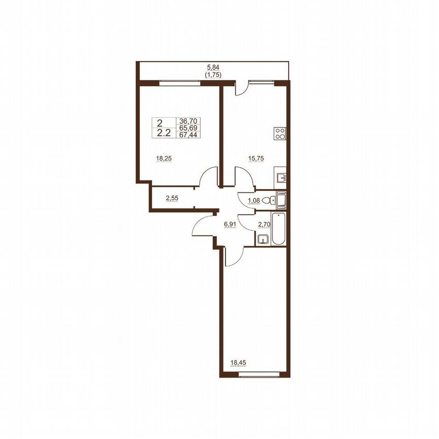 2-к. квартира, 67,4 м², 9/11 эт.