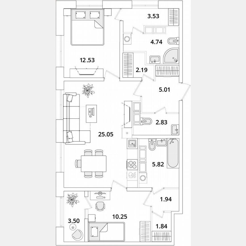 2-к. квартира, 77,5 м², 22/22 эт.