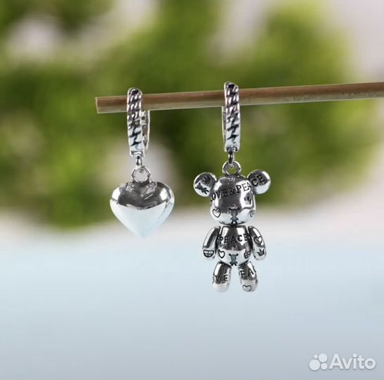 Серьги мишка + подвеска мишка