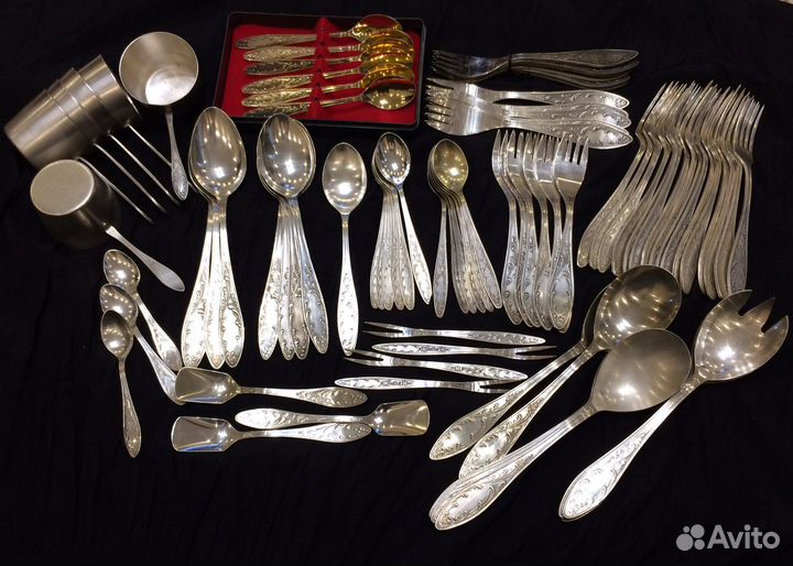 Вилки ложки кокотницы мельхиор Пламя СССР