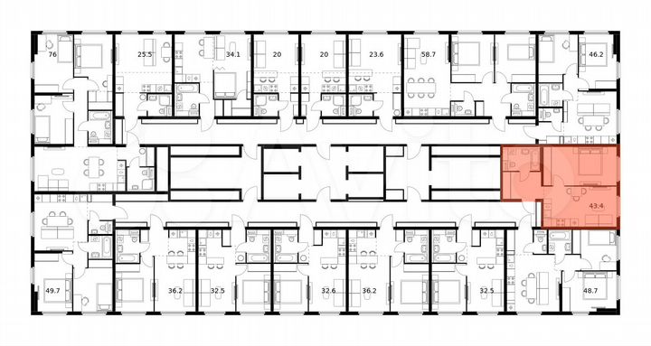 1-к. квартира, 43,4 м², 25/25 эт.