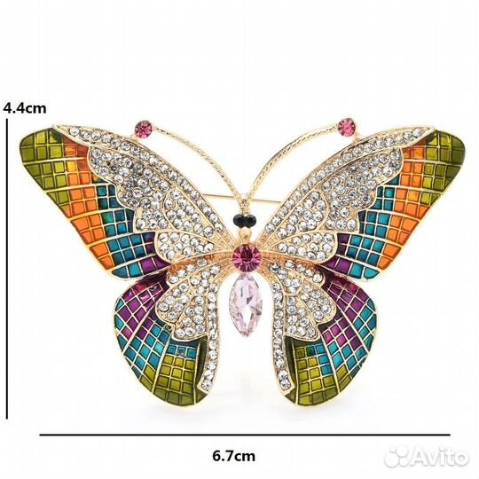 Брошь 2в1 Бабочка желтая кристаллы