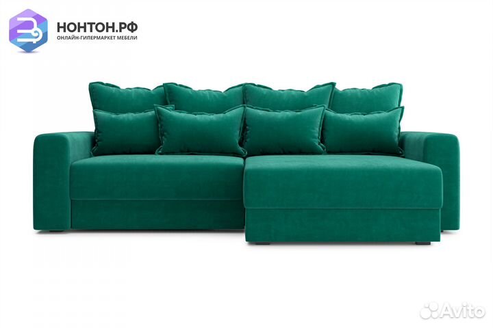 Диван угловой тик-так Омега изумрудный