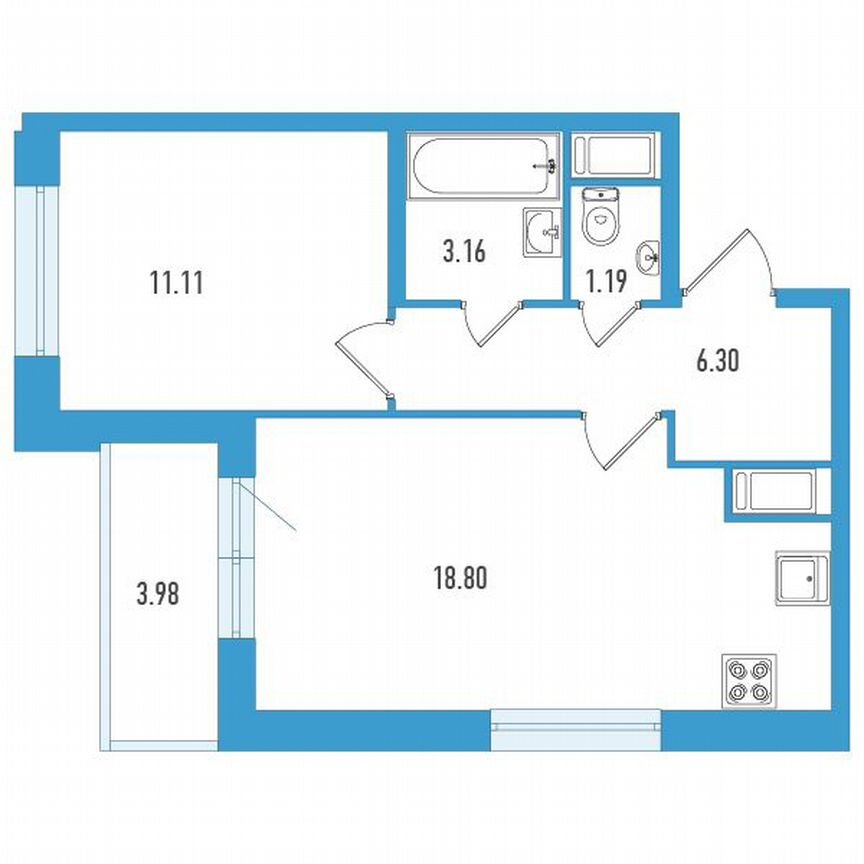 1-к. квартира, 42 м², 7/18 эт.