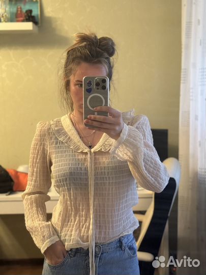 Блузка летняя с жабо 36 размер