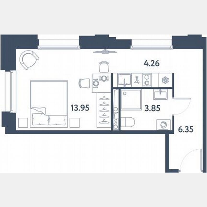 Апартаменты-студия, 28,4 м², 7/16 эт.