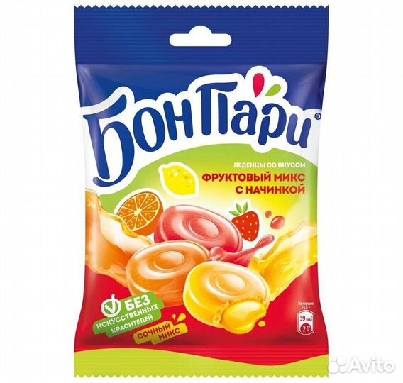 Леденцы бонпари с фруктовой начинкой Ассорти 75 г
