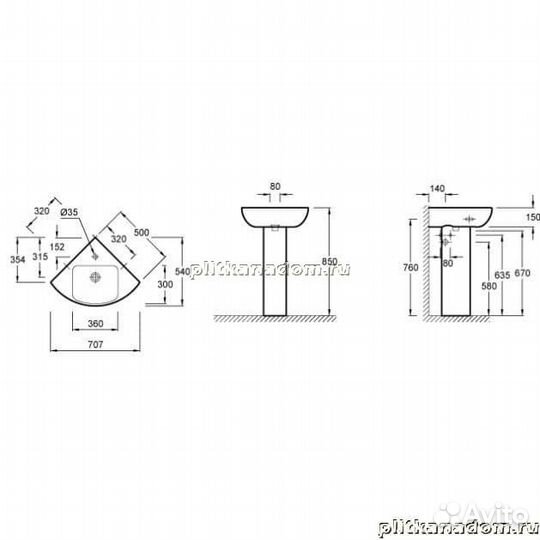 Jacob Delafon Odeon Up E4710-00 угловая раковина 50x50