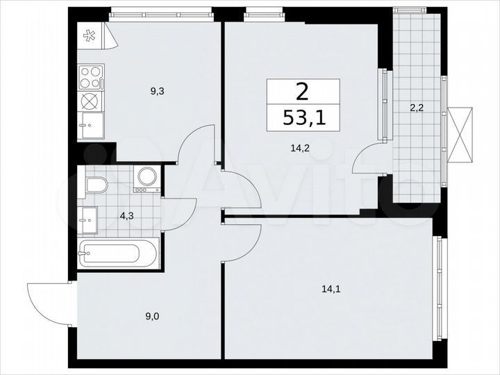 2-к. квартира, 53,1 м², 8/19 эт.