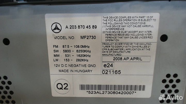 Магнитола Mercedes CLC, 2008