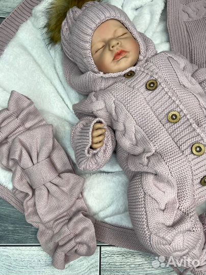 Зимний вязаный комплект на выписку