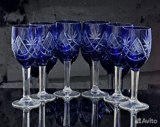 Фужеры цветное стекло, кобальт, 1960 годы, СССР