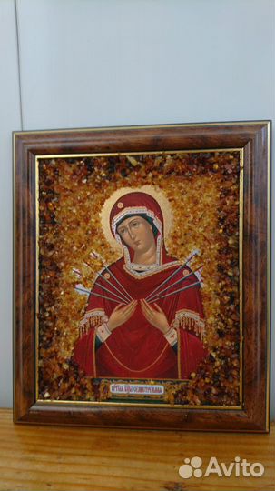 Икона с янтарной крошкой Богоматерь Семистрельная