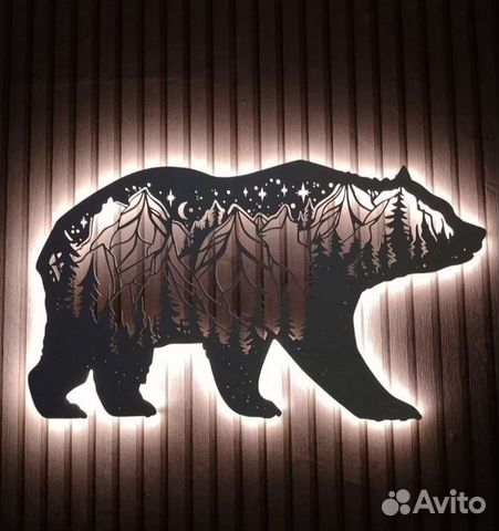 Панно декоративное на стену с подсветкой медведь