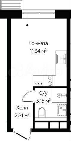 Апартаменты-студия, 17,3 м², 4/13 эт.