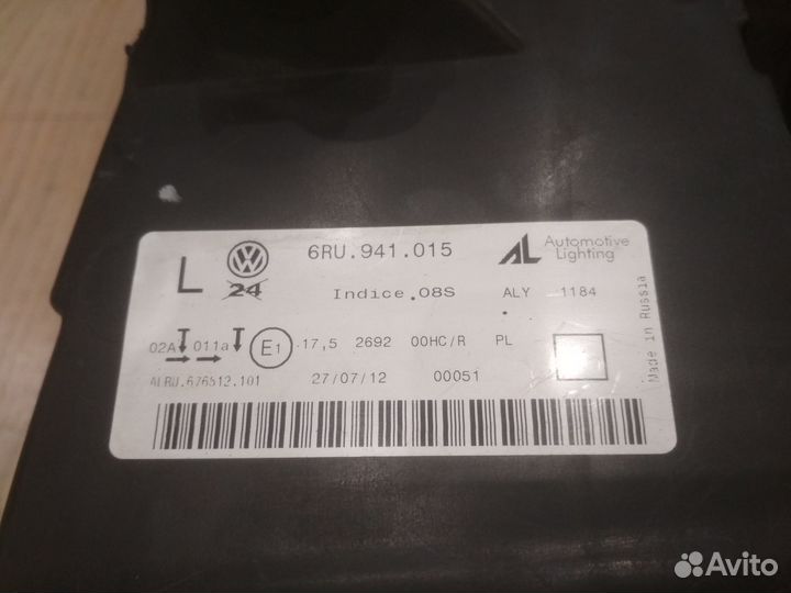 Фара volkswagen polo 2012г