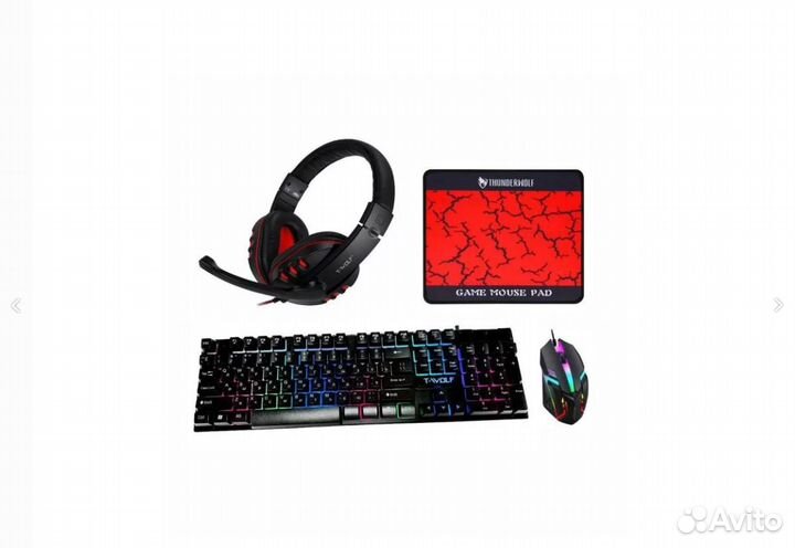 Новый набор. Клавиатура мышь наушники коврик 4в1