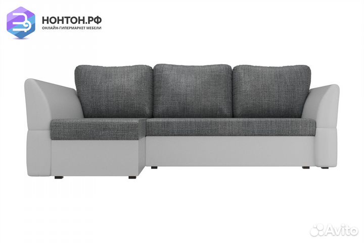 Диван угловой дельфин Гесен рогожка серая / экокож