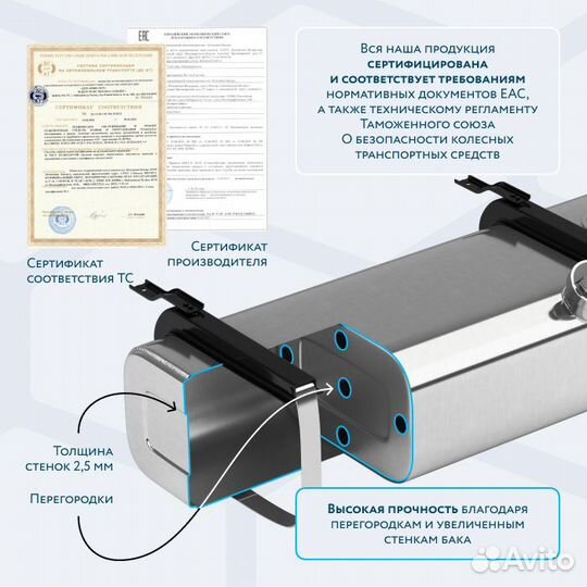 Алюминиевый топливный бак на 340л (400х480х2010)