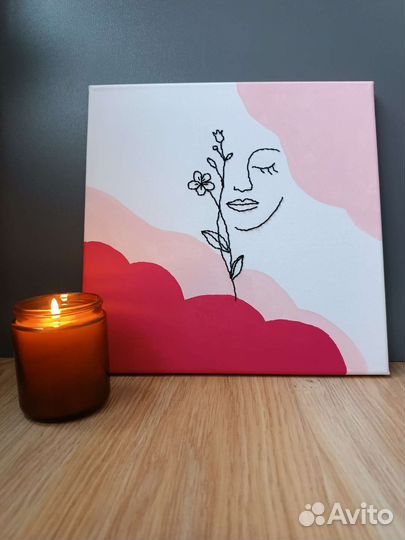 Картина акрил и вышивка